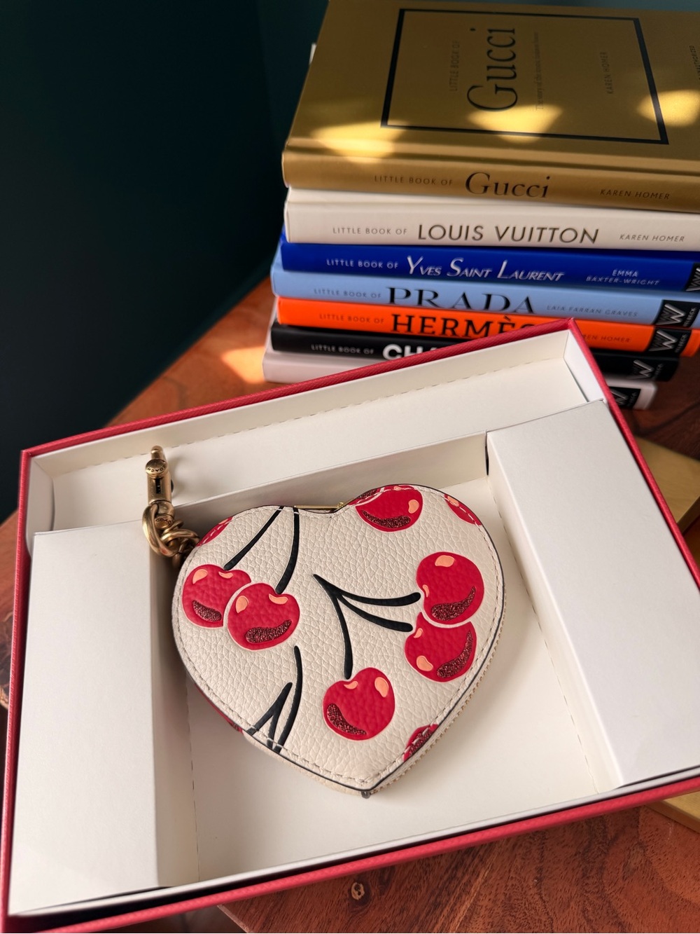 COACH Women’s Cherry-Print Coin Purse with Gift Set Box - White/Red